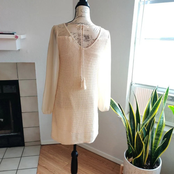 Flying Tomato Embroidered Flower Ivory Tassel Crochet Bohemian Mini Dress Size S - Picture 3 of 12